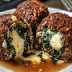 Spinach Garlic Meatballs Stuffed with Mozzarella