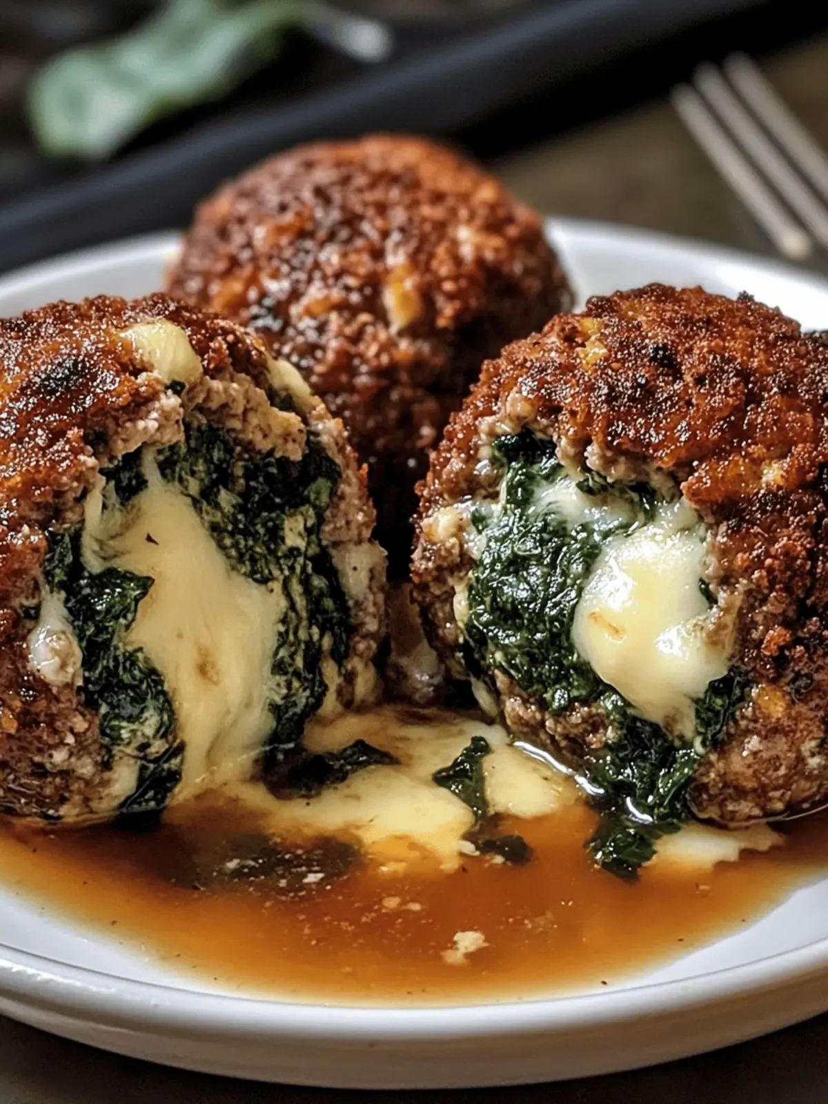 Spinach Garlic Meatballs Stuffed with Mozzarella