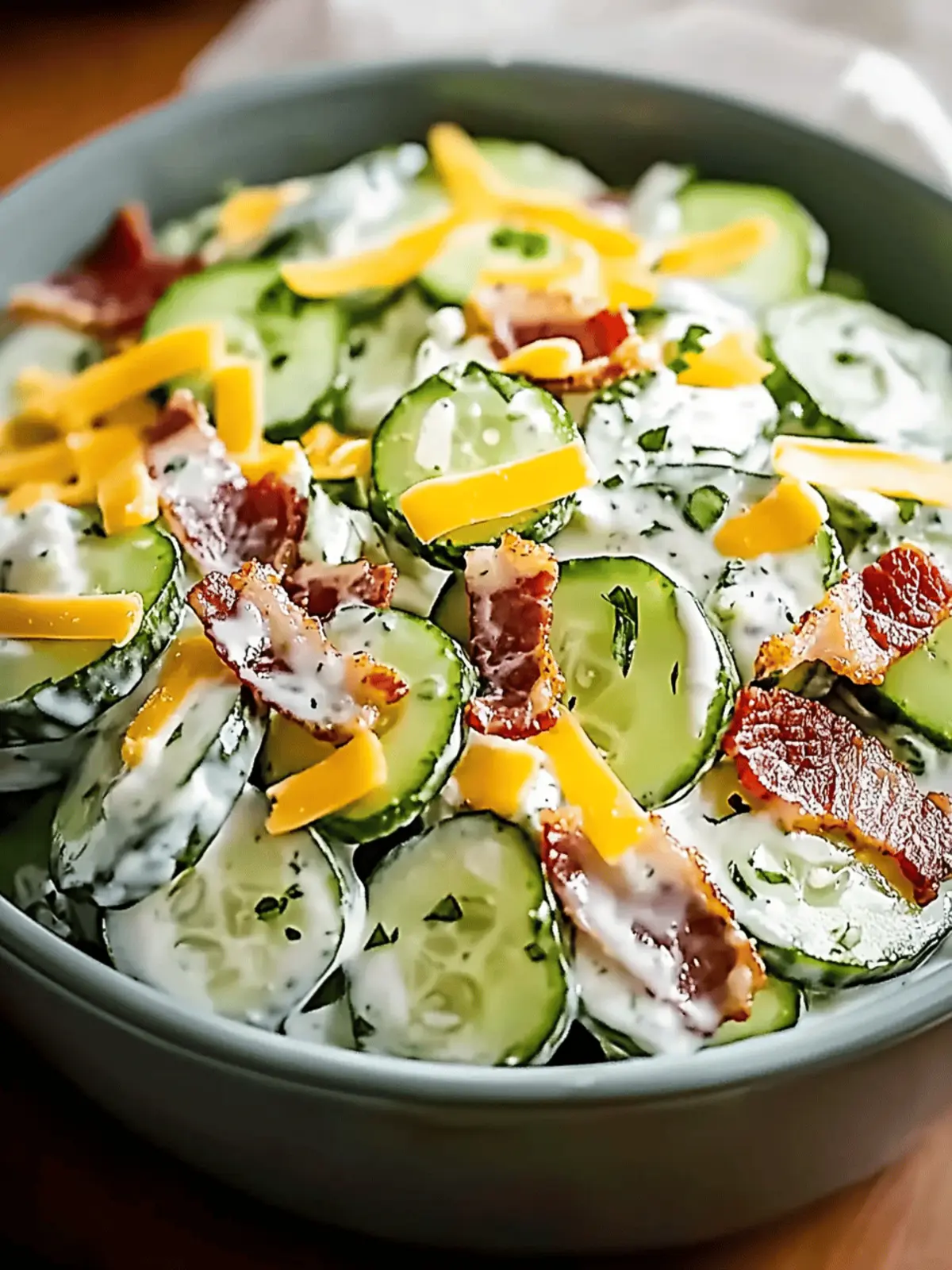 Creamy Cucumber Salad with Bacon and Cheese