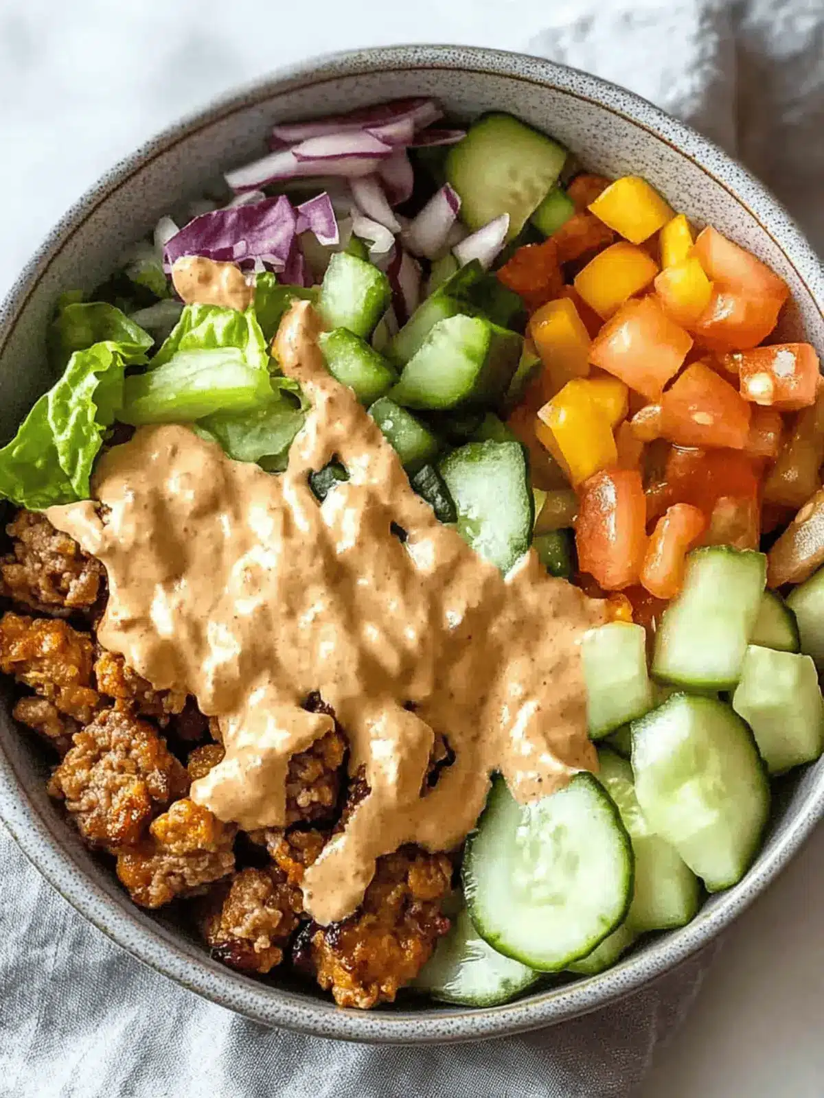 Easy Burger Bowl with Special Sauce: Your Big Mac Made Healthy 5 Easy Burger Bowl with Special Sauce (Big Mac Bowls)