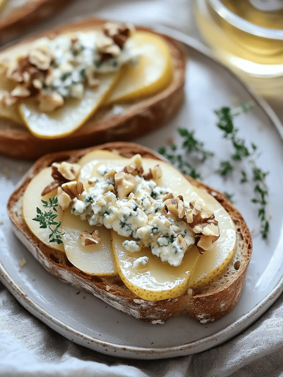 Pear and Gorgonzola Cheese on Toasted Walnut Bread