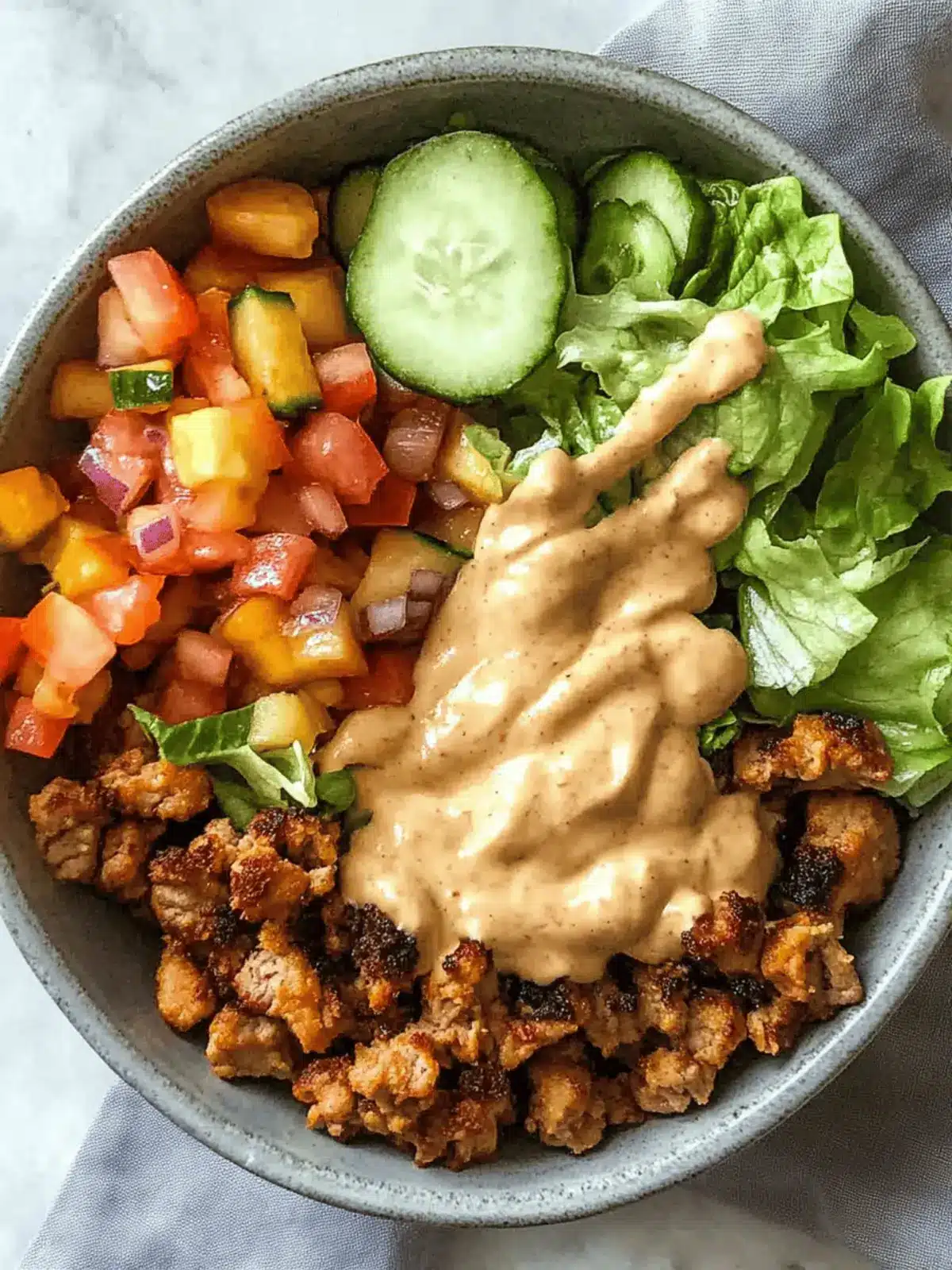 Easy Burger Bowl with Special Sauce (Big Mac Bowls)