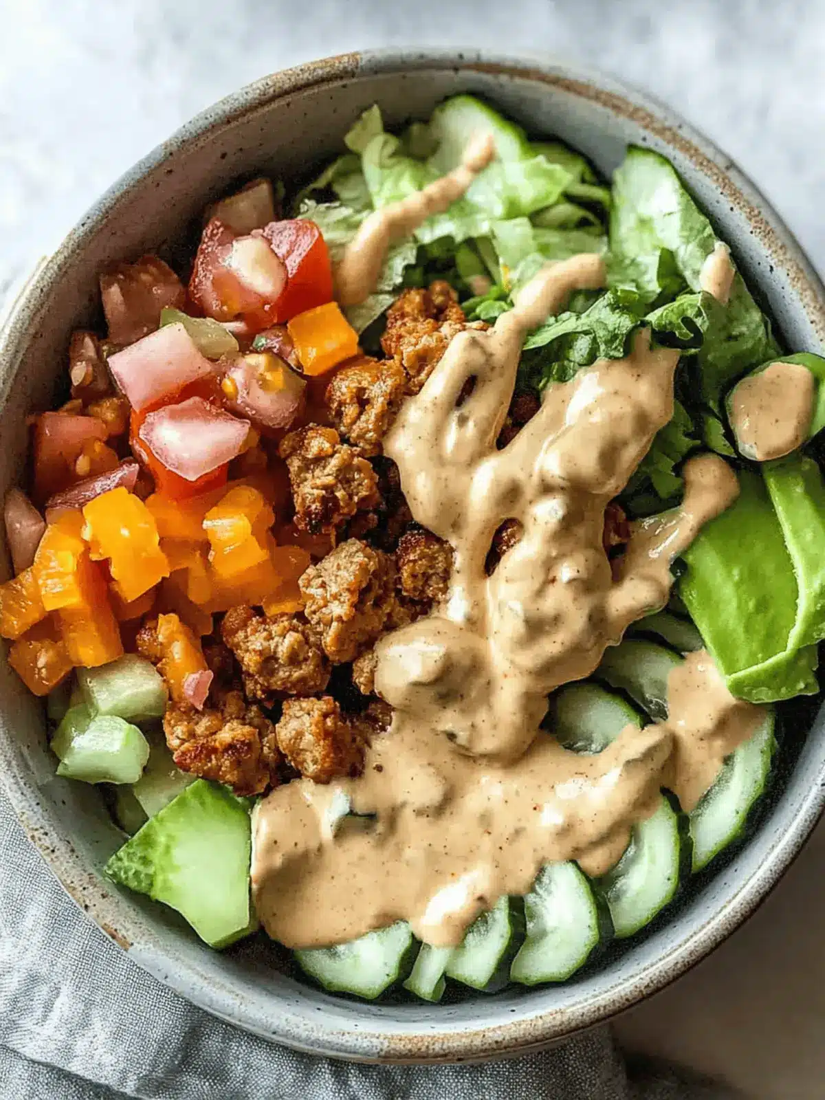 Easy Burger Bowl with Special Sauce (Big Mac Bowls)