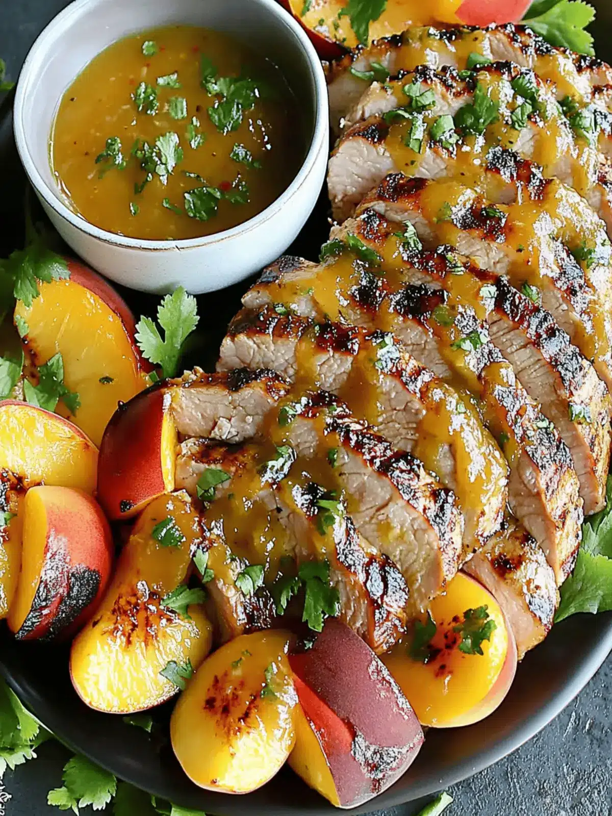 Grilled Pork Tenderloin with Peach Glaze and Orange-Habanero Mojo