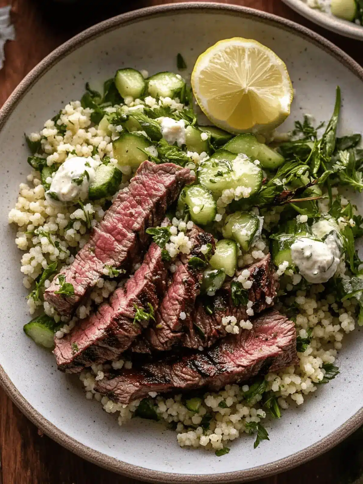 Grilled Skirt Steak with Lemon Herb Couscous Salad