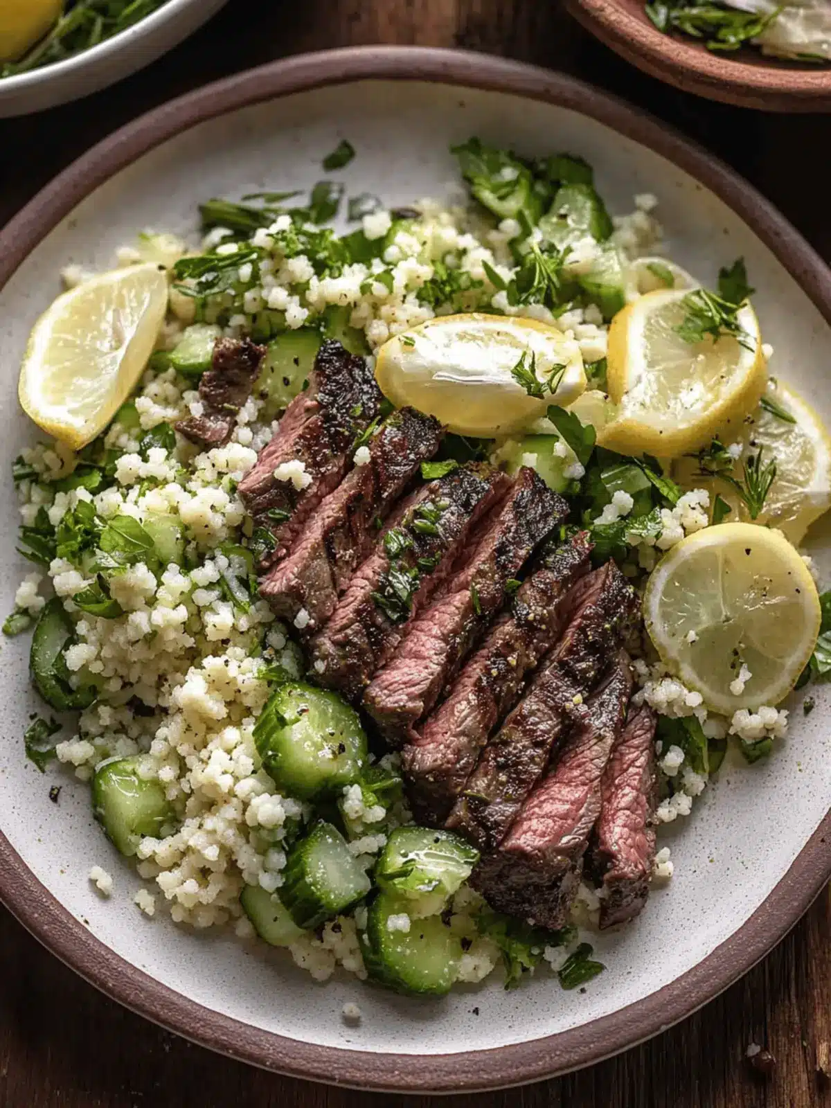 Grilled Skirt Steak with Lemon Herb Couscous Salad