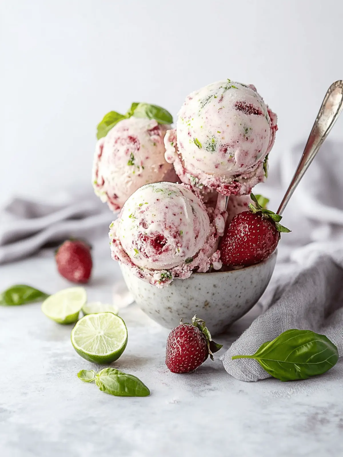 Roasted Strawberries & Lime Basil Ice Cream