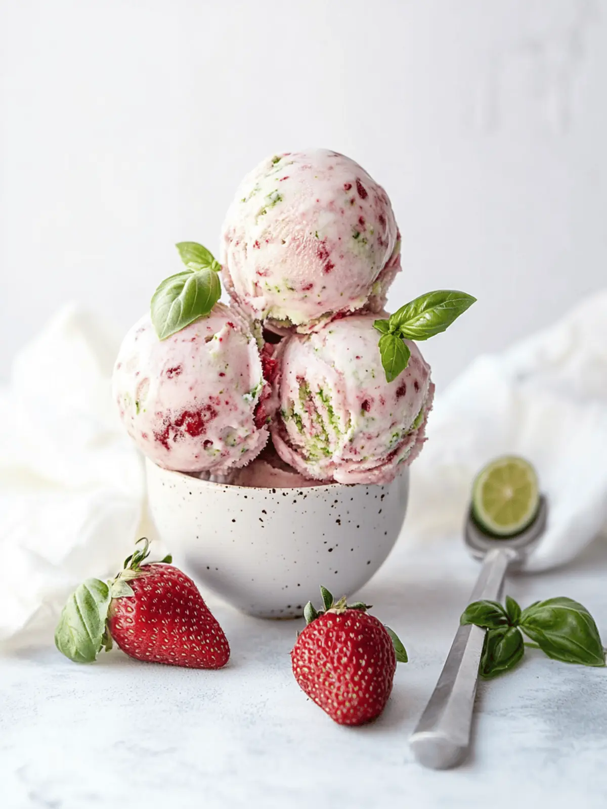 Roasted Strawberries & Lime Basil Ice Cream