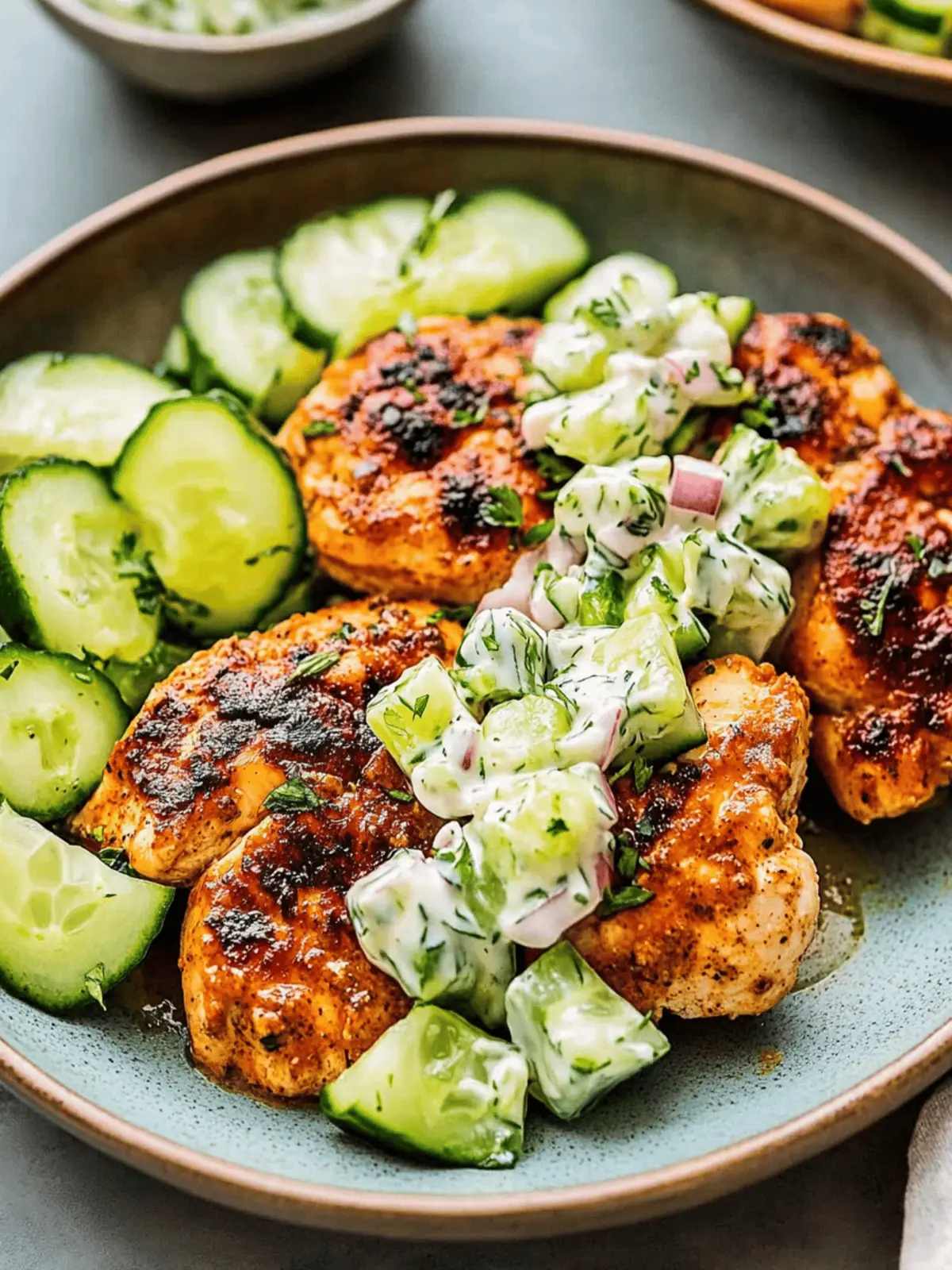 Spicy Mediterranean Chicken with Creamy Cucumber Salad