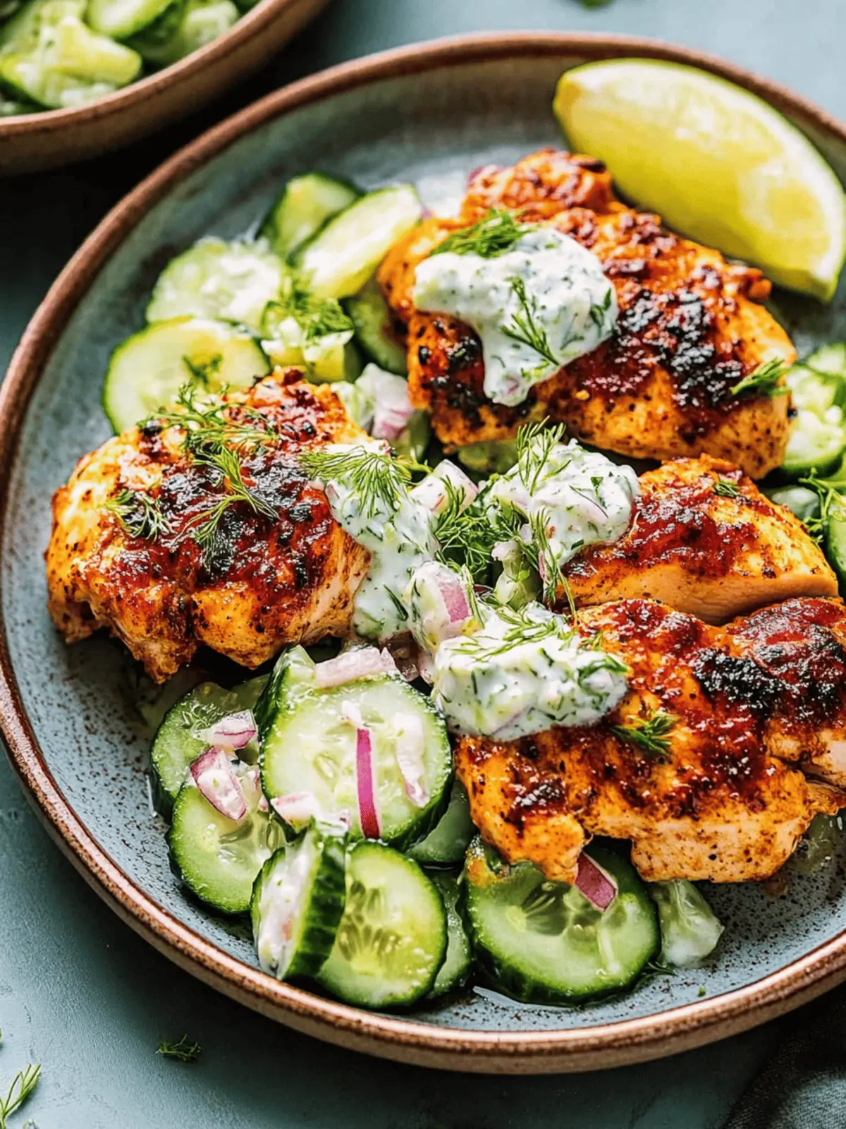 Spicy Mediterranean Chicken with Creamy Cucumber Salad