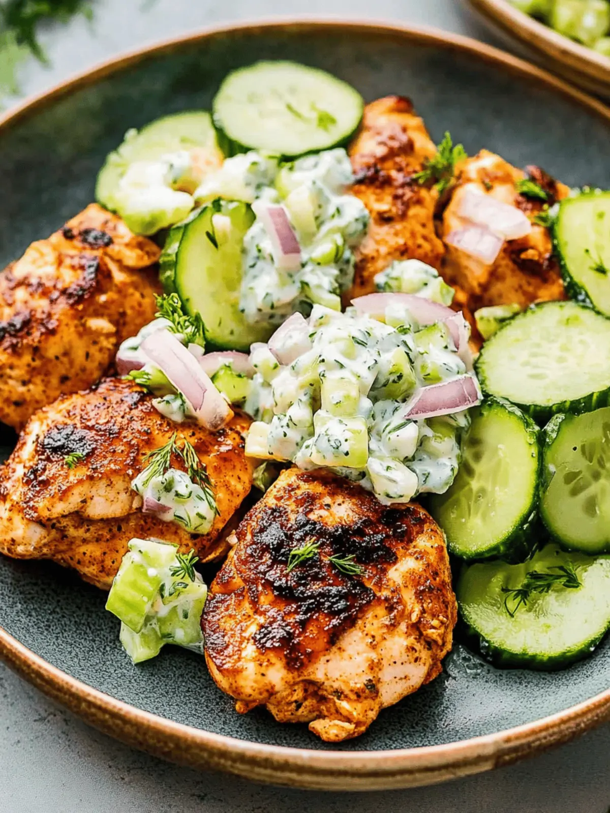 Spicy Mediterranean Chicken with Creamy Cucumber Salad