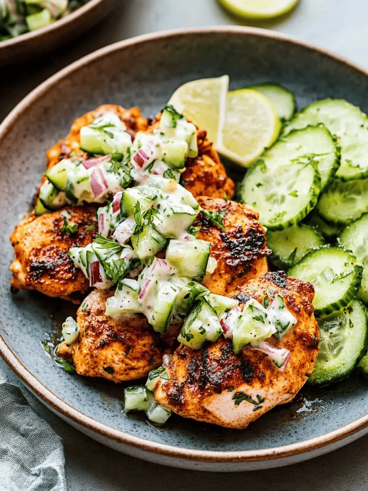 Spicy Mediterranean Chicken with Creamy Cucumber Salad