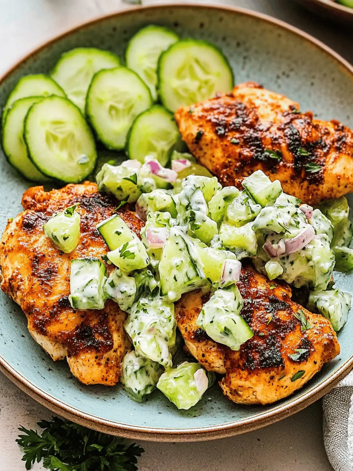 Spicy Mediterranean Chicken with Creamy Cucumber Salad