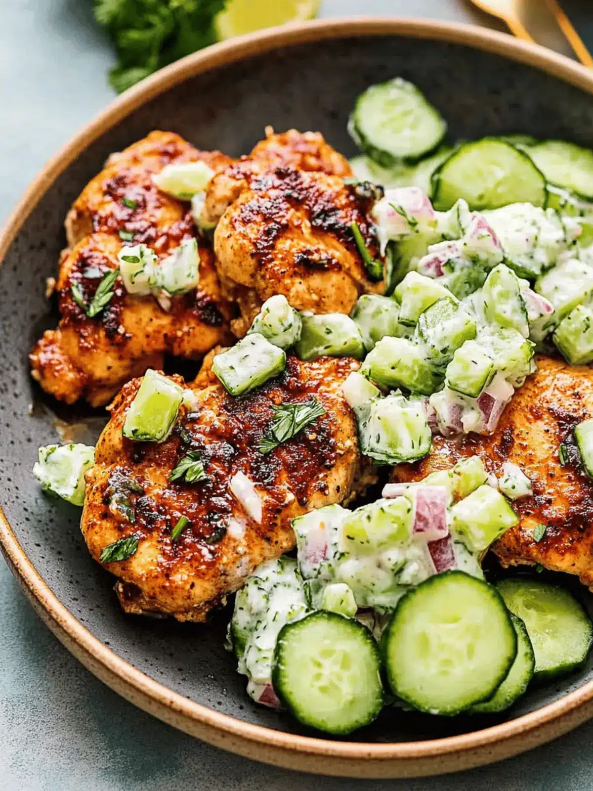 Spicy Mediterranean Chicken with Creamy Cucumber Salad