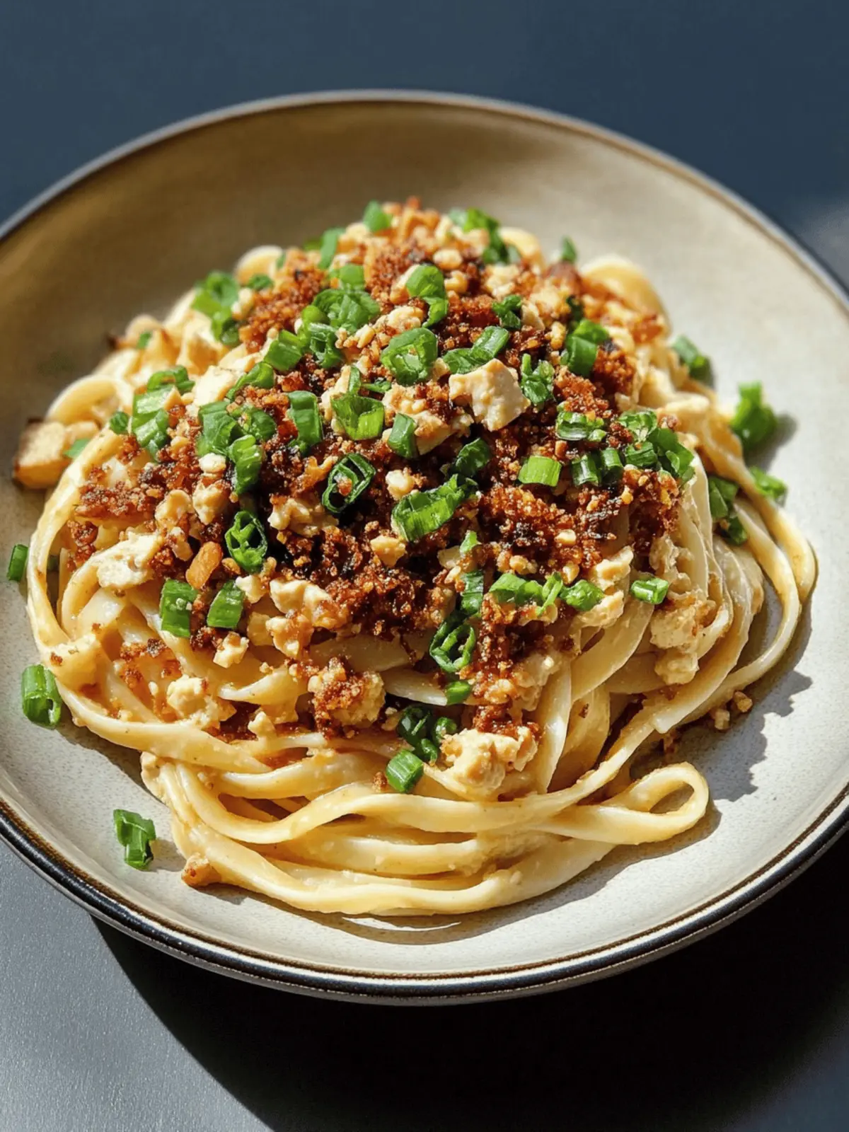 Spicy Miso Pasta with 5-Spice Tofu Crumble