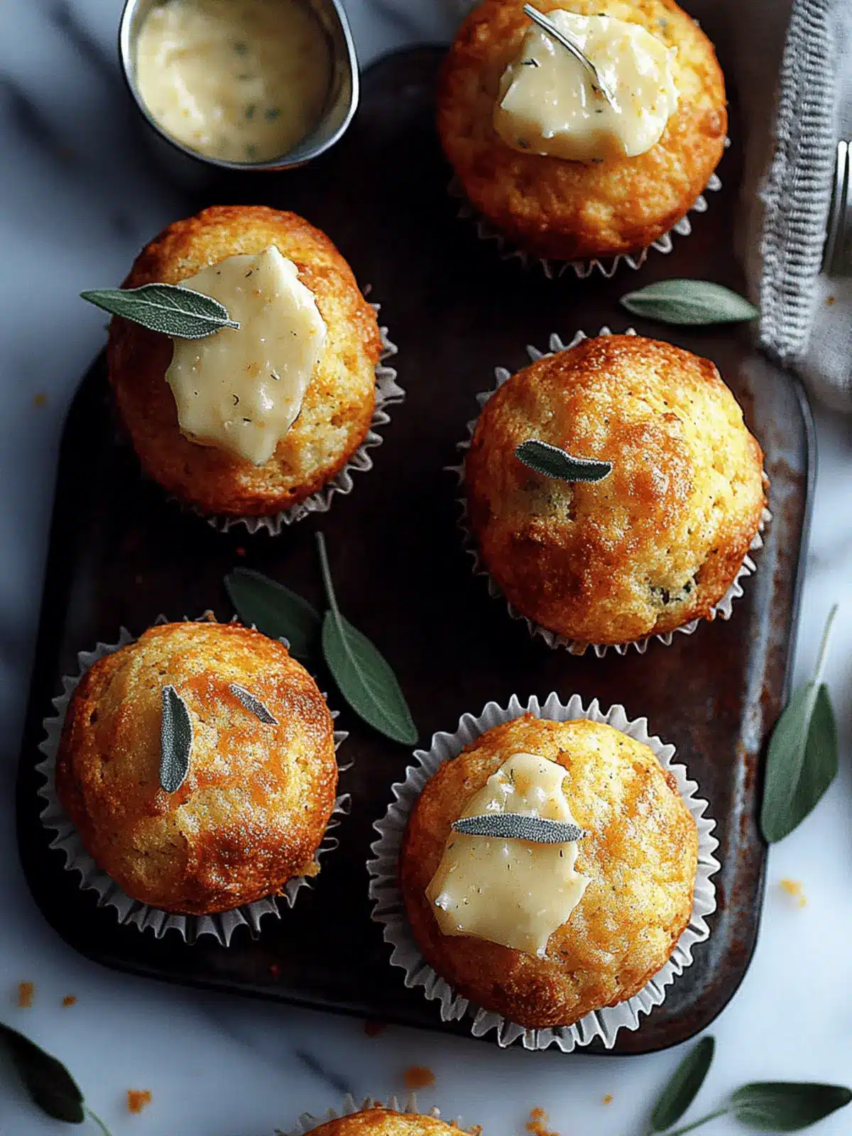 Cheddar Apple Cornbread Muffins with Maple Sage Butter