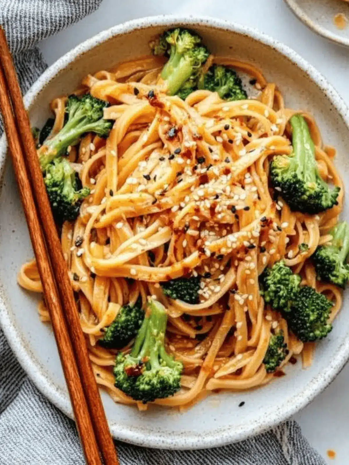 Crispy Broccoli Sweet and Spicy Sesame Tahini Noodles