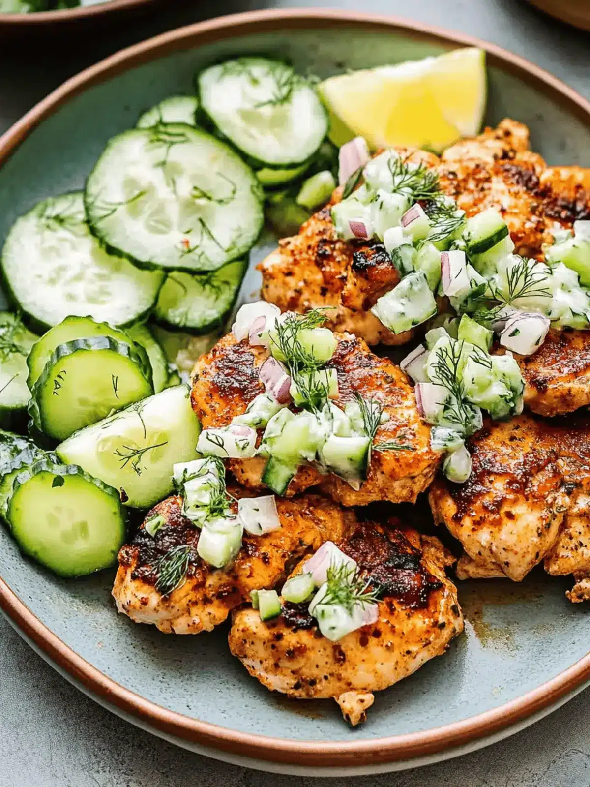 Spicy Mediterranean Chicken with Creamy Cucumber Salad