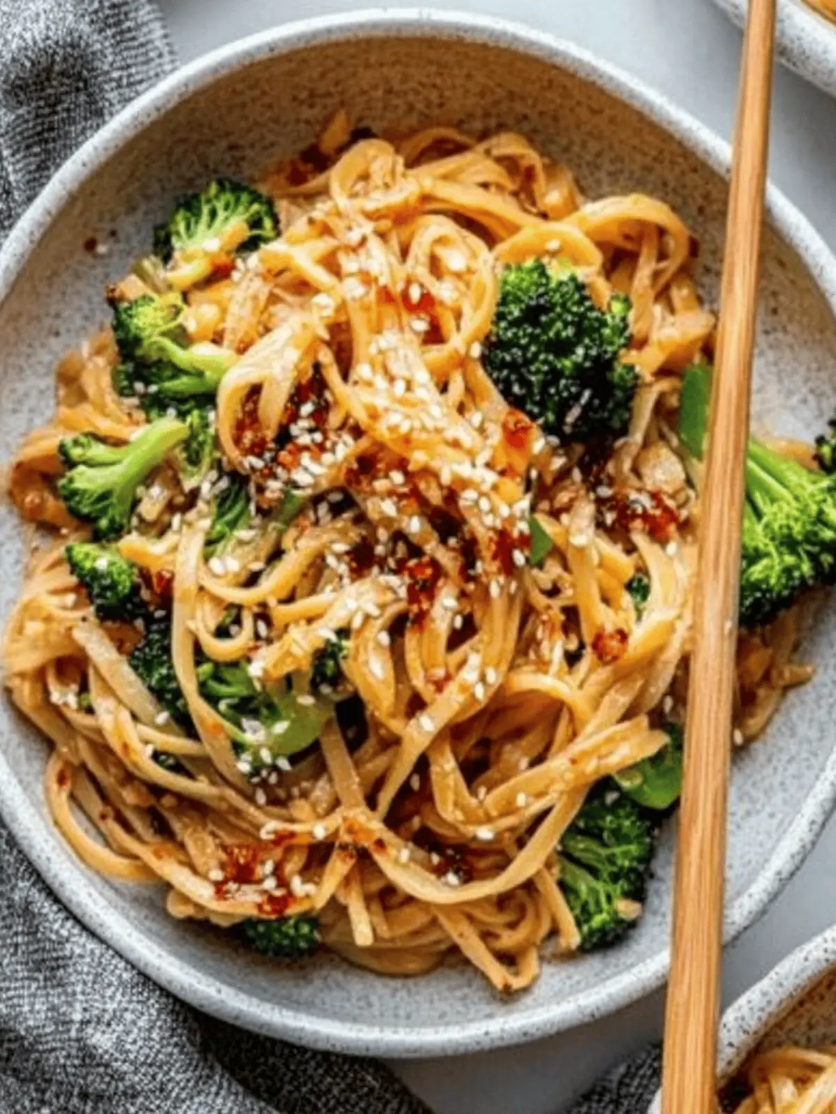 Crispy Broccoli Sweet and Spicy Sesame Tahini Noodles