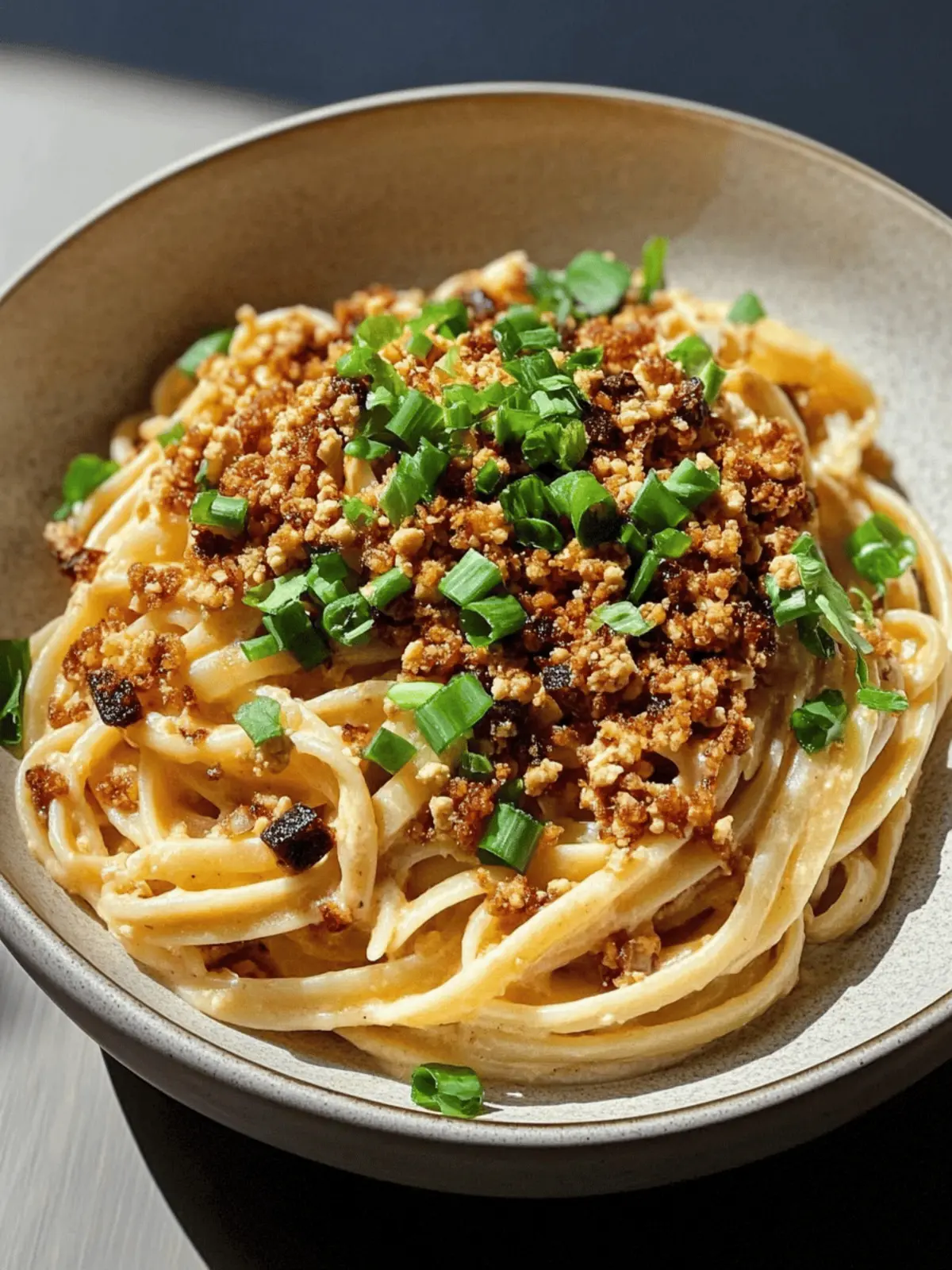 Spicy Miso Pasta with 5-Spice Tofu Crumble