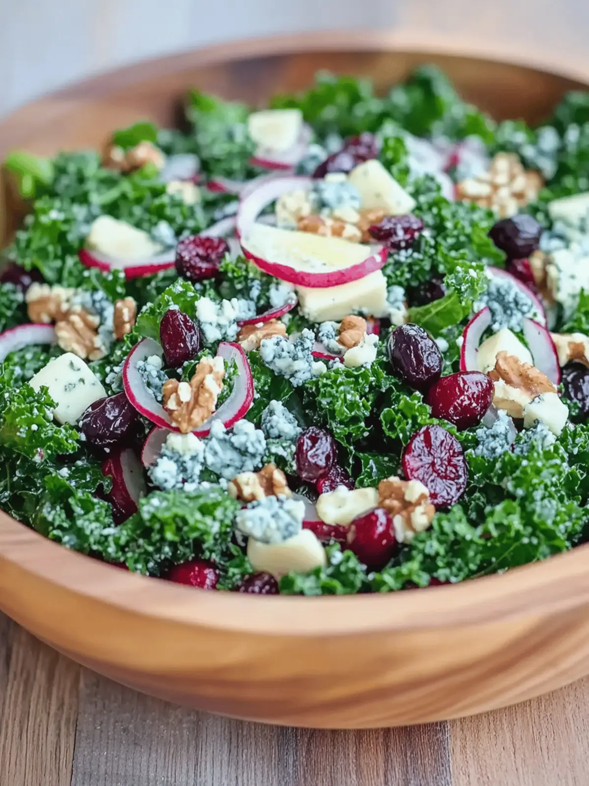 Maple Kale Salad with Cranberries and Blue Cheese