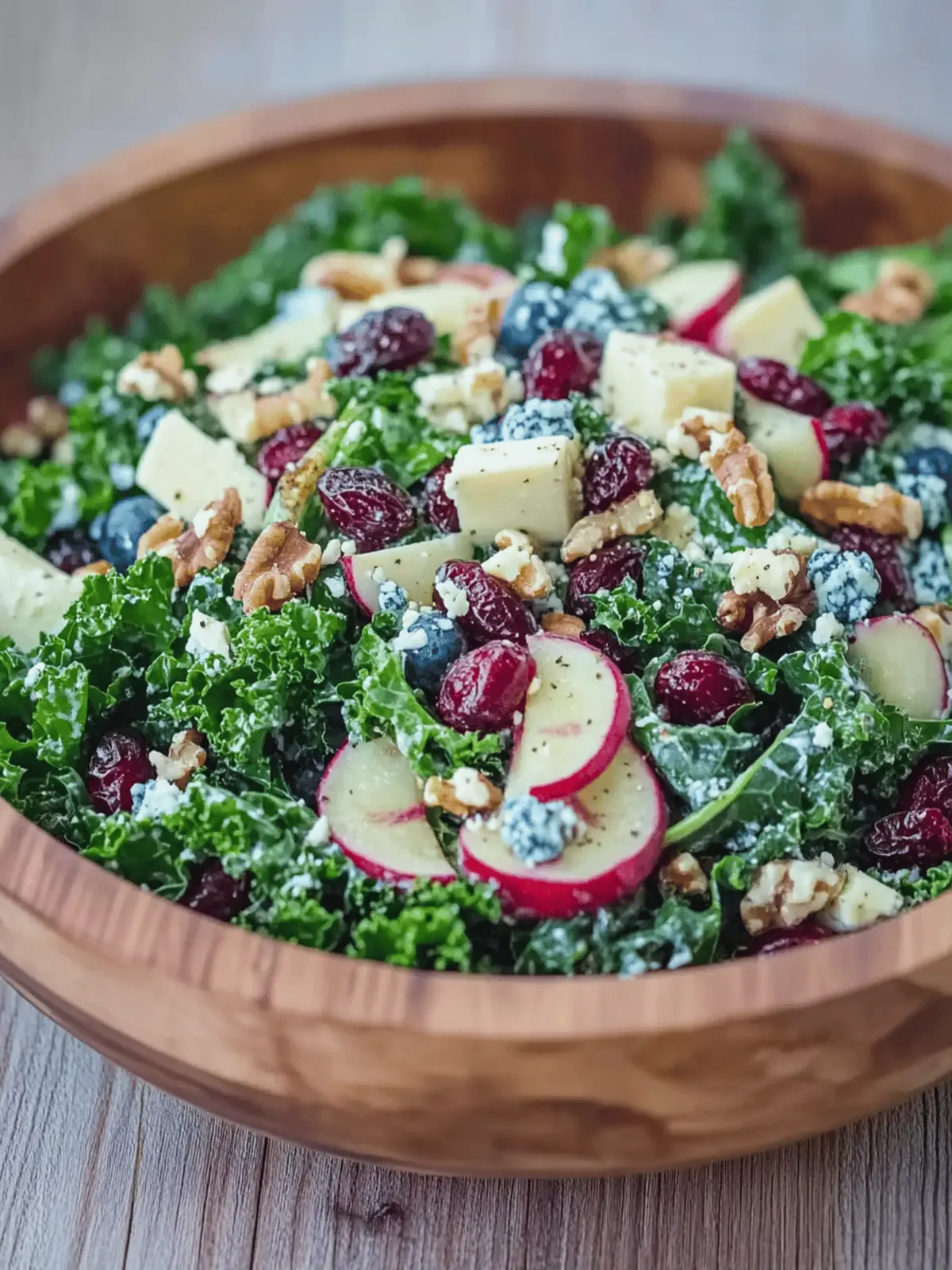 Maple Kale Salad with Cranberries and Blue Cheese