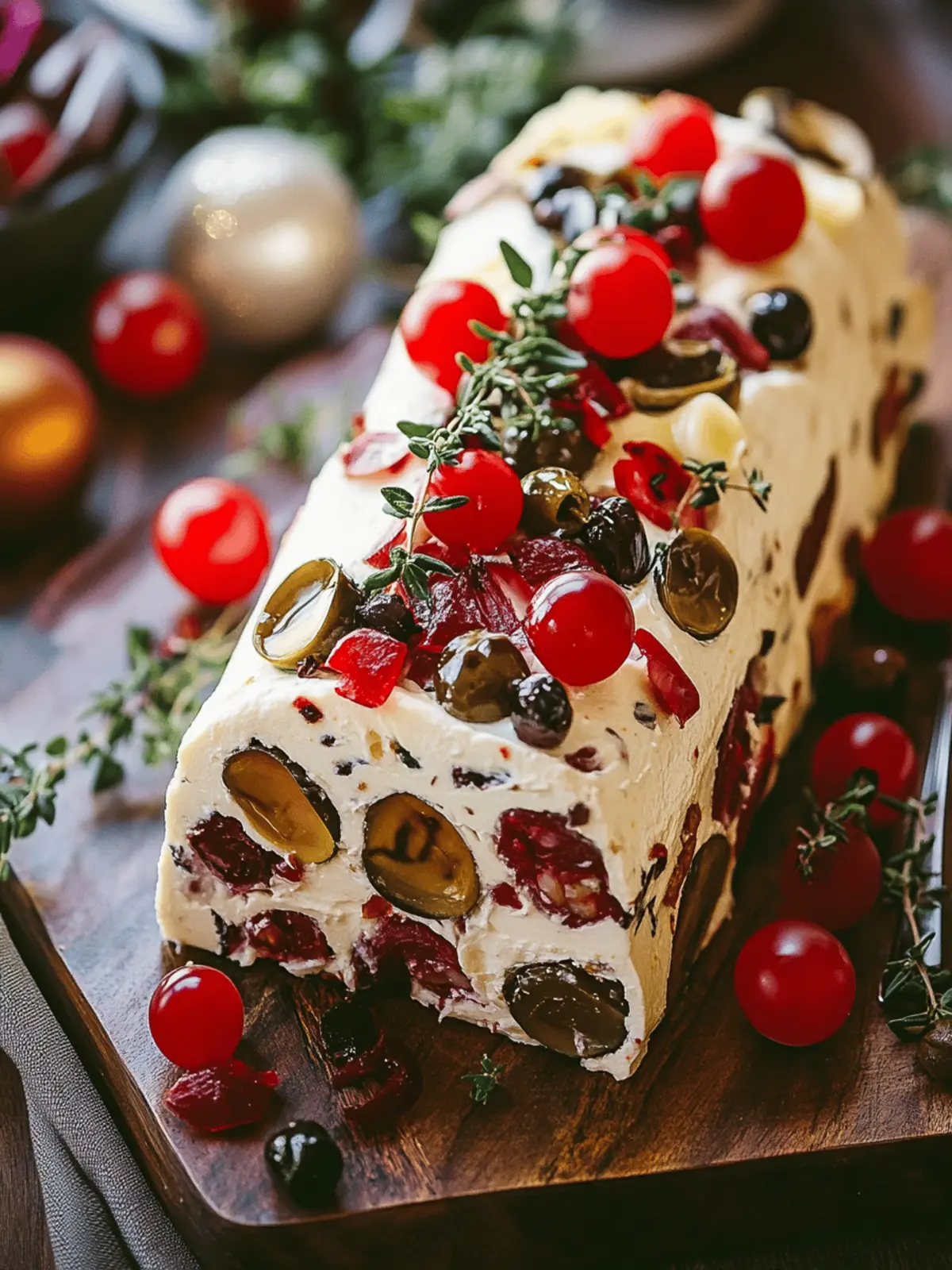 Festive Holiday Antipasto Cream Cheese Log for Gatherings 2 Festive Holiday Antipasto Cream Cheese Log