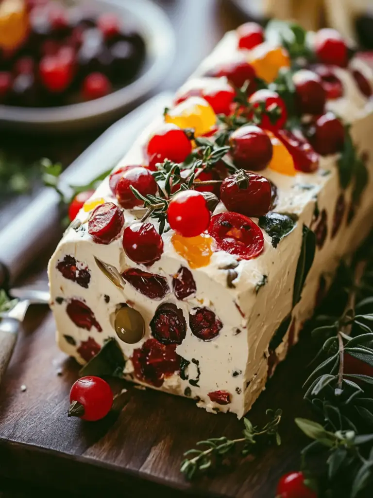 Festive Holiday Antipasto Cream Cheese Log