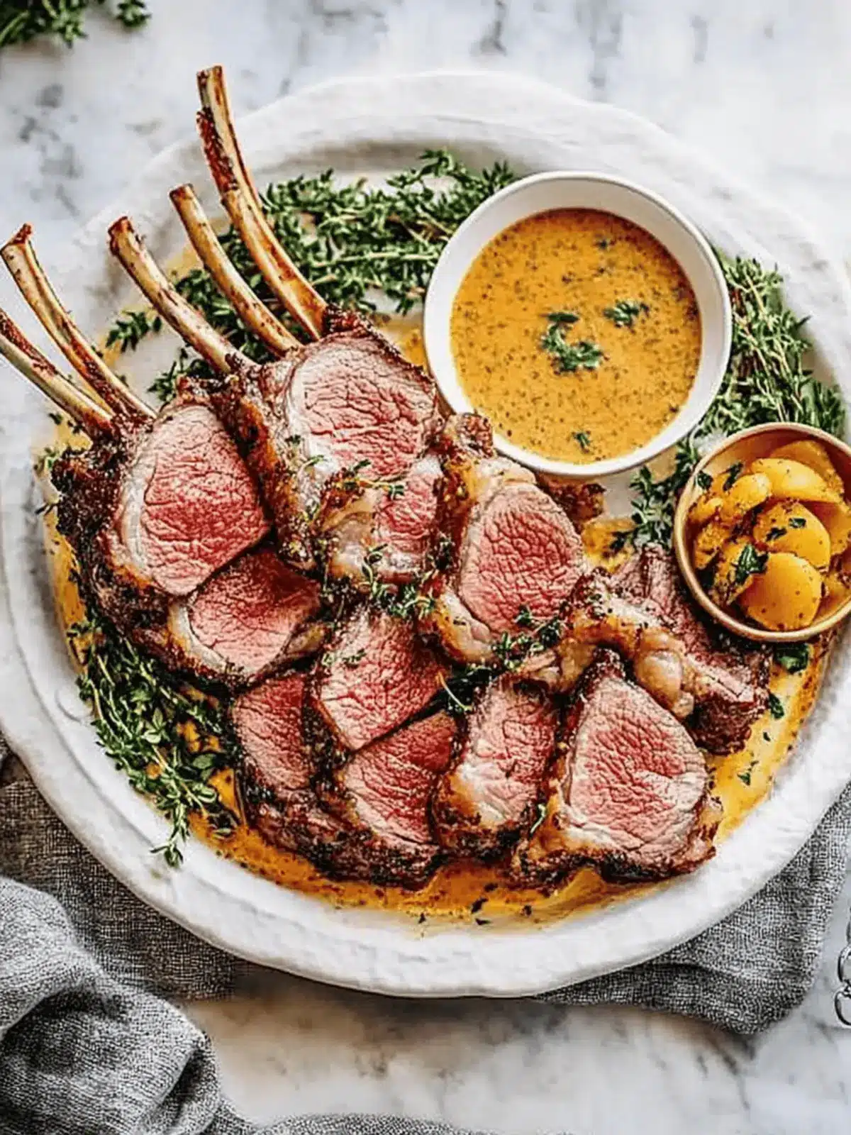 Garlic and Rosemary Crusted Rack of Lamb with Mint Sauce Delight 2 Garlic and Rosemary Crusted Rack of Lamb with Mint Sauce