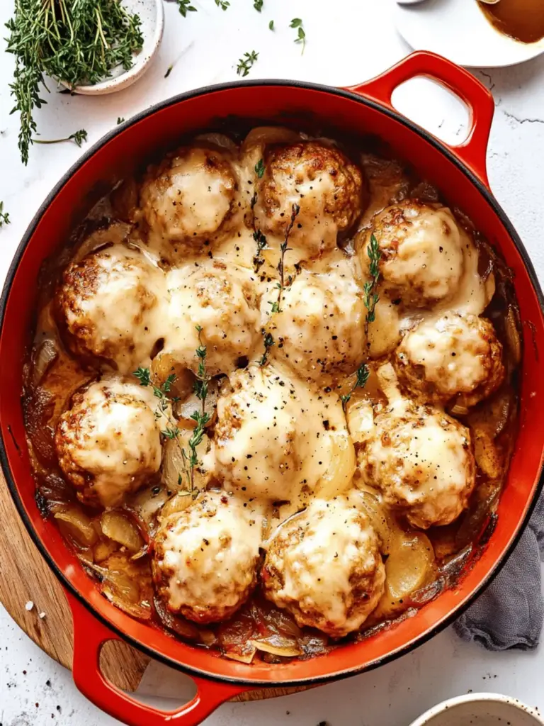 Baked French Onion Meatballs